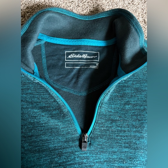 Eddie Bauer teal quarter zip sweater in men’s medium - Picture 3 of 4